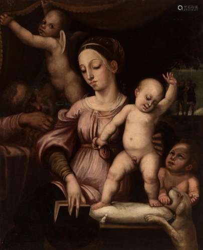 Spanish school; around 1600. "Holy family with San Juan...