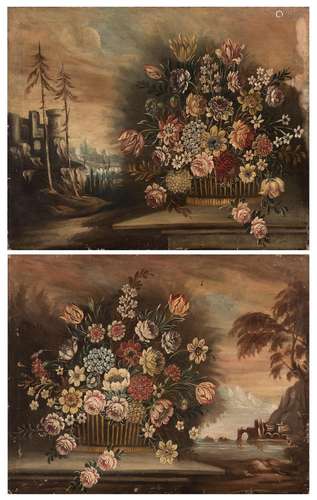 Mallorcan school; 18th century. "Flower vases and lands...