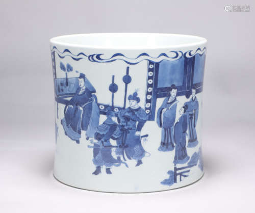 Qing Dynasty Kangxi blue and white figure pen holder