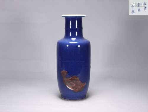 Qing Dynasty Kangxi glazed red fish vase
