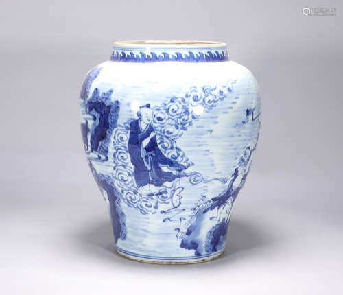 Qing Dynasty Kangxi blue and white figure jar