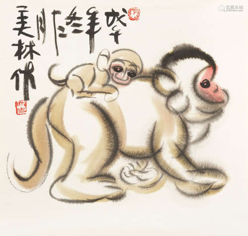 韩美林 猴 设色纸本 镜片