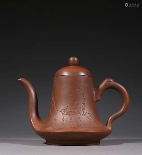 清 紫砂山水意境茶壺