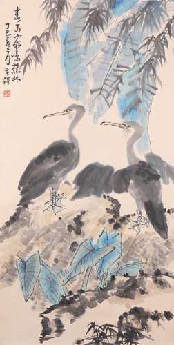 A Chinese Flower and Bird Painting Paper Scroll, Li Kuchan M...