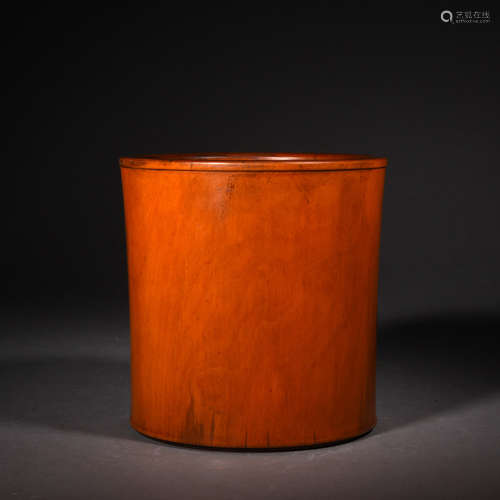 A Carved Boxwood Brush Pot