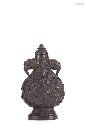 Cared Sandalwood Dragon and Cloud Snuff Bottle