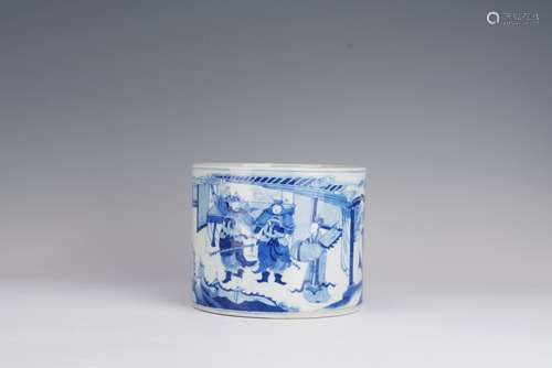 Blue and White Figure Brush Pot