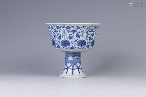 Blue and White Sanskrit Stem Cup