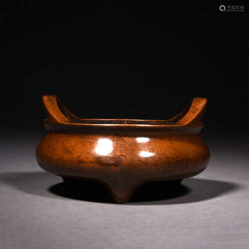 A Bronze Double-Eared Tripod Censer