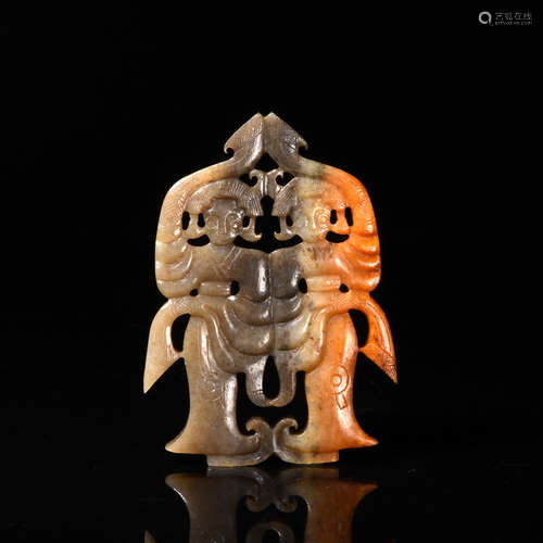 A Carved Brownish Jade Figure Pendant