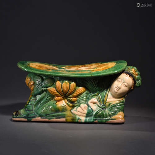 A Sancai Glaze Pottery Figure Pillow