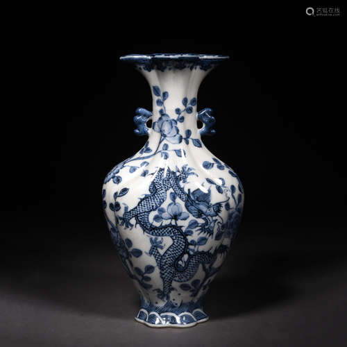 A Blue and White Wrapped Dragon Vase