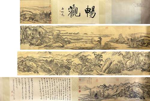 A Chinese Landscape Painting Paper Scroll, Wang Hui Mark