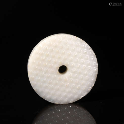 A Carved White Jade Disc Bi