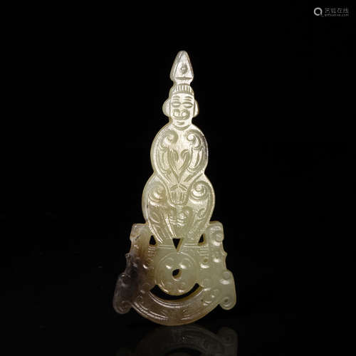 A Carved Celadon Jade Figure of Buddha