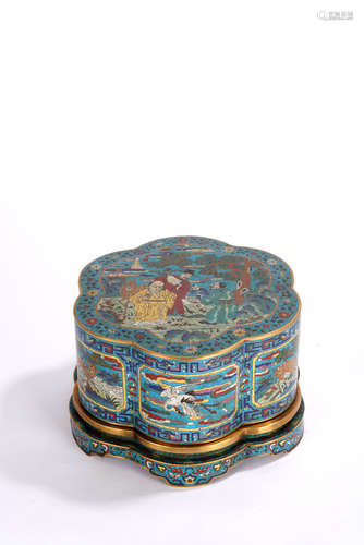 Cloisonne Enamel Immortal Foliate-Edge Box and Cover