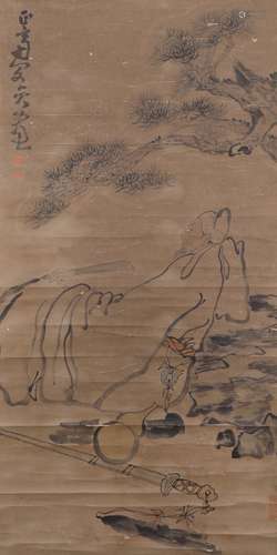 A Chinese Figure Painting Paper Scroll, Min Zhen Mark