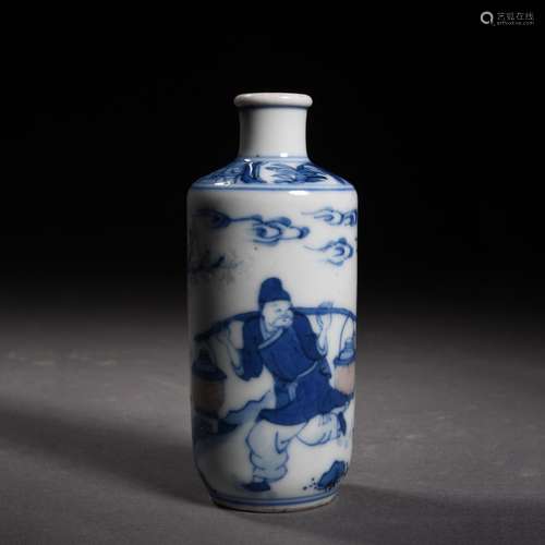 A Copper Red Glaze and Underglaze Blue Figure Snuff Bottle