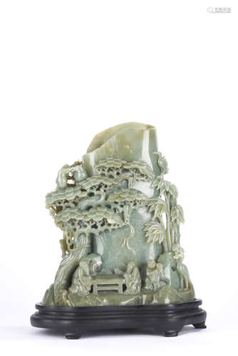 Celadon Jade Scholars and Pine Floral Vase