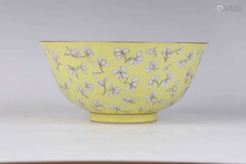 Yellow-Ground Orchid Bowl