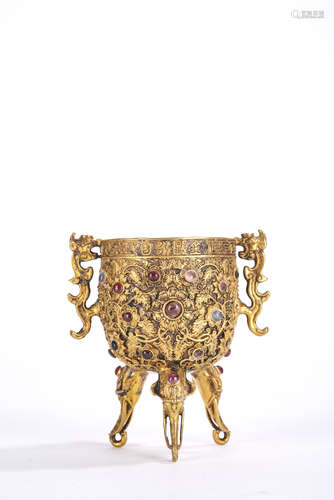 Gilt Bronze Tripod Jue Cup