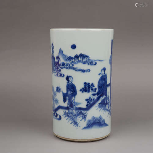 A Blue and White Romance of The Western Chamber Brush Pot