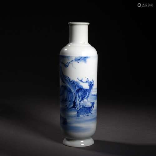 A Blue and White Crane and Stag Vase