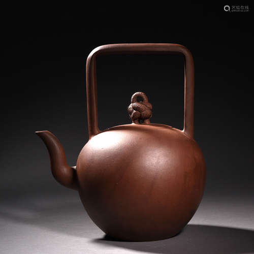 A Zisha Bottle-Form and Loop-Handle Pot