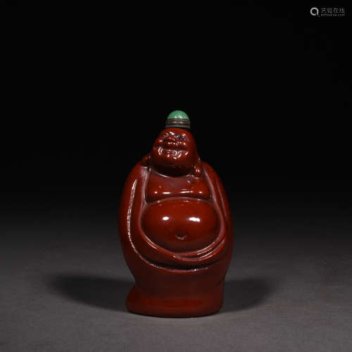 A Carved Cinnabar Lacquer Arhat Snuff Bottle