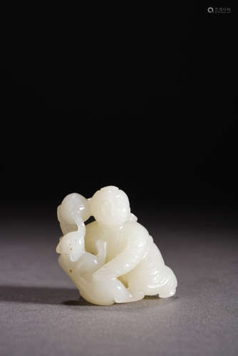 Carved White Jade Boy Ornament