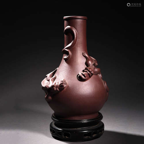 A Zisha Chilong Globular Vase