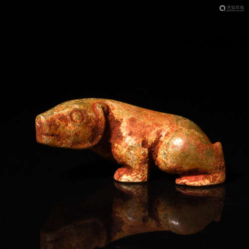 A Carved Brownish Jade Mythical Beast