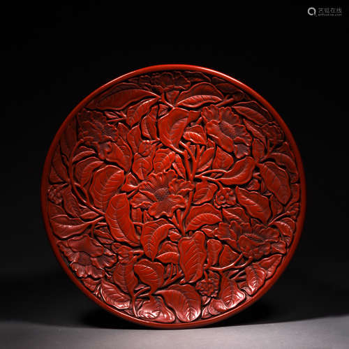 A Carved Cinnabar Lacquer Floral Plate