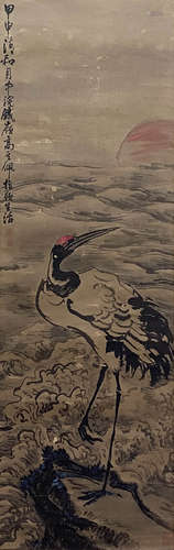 A Chinese Crane Painting Paper Scroll, Gao Qipei Mark