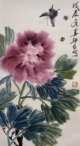 A Chinese Flower and Bird Painting On Paper, Lou Shibai Mark