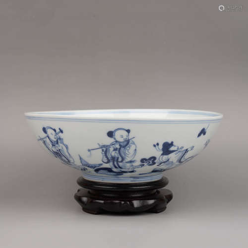 A Blue and White Eight Immortals Bowl