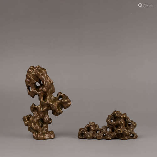 Two Bronze Decoration Rock Ornaments