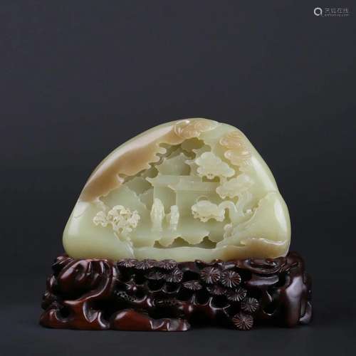 CARVED JADE LANDSCAPE AND FIGURE ORNAMENT