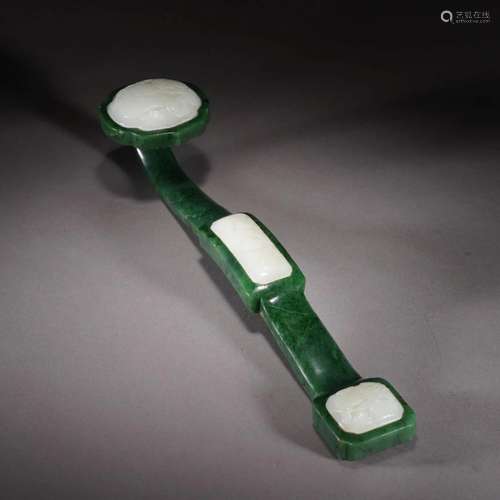 JADE INLAID SPINACH GREEN JADE RUYI SCEPTER