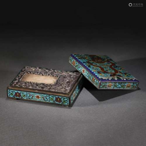 CLOISONNE ENAMEL AND SILVER BOX AND COVER