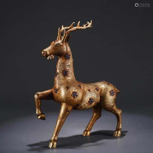 INLAID AND GILT BRONZE FIGURE OF DEER