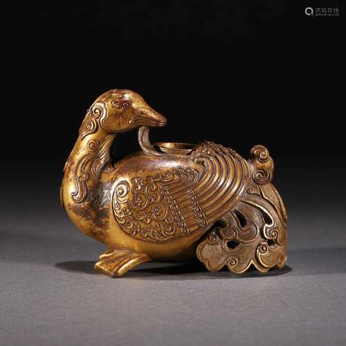 GILT BRONZE DUCK-FORM WATER POT