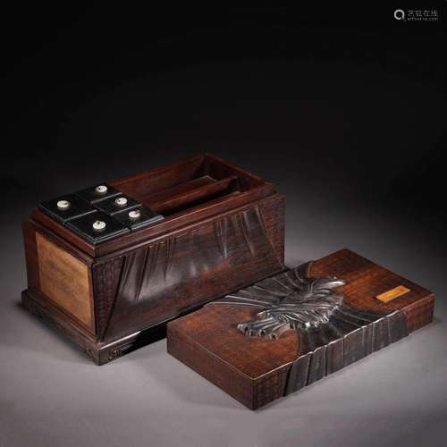 CARVED SANDALWOOD STATIONERY BOX