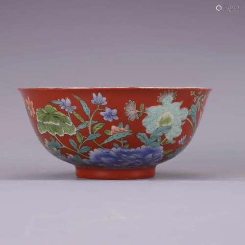 FAMILLE ROSE ROUGE-RED GLAZE AUTUMN BOWL