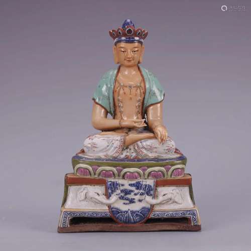 FAMILLE ROSE FIGURE OF BUDDHA