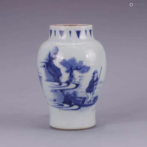 BLUE AND WHITE FIGURE JAR