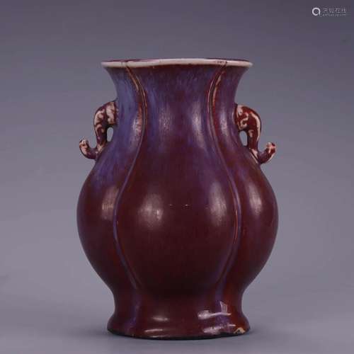 FLAMBE-GLAZE DOUBLE-EARED LOBED ZUN