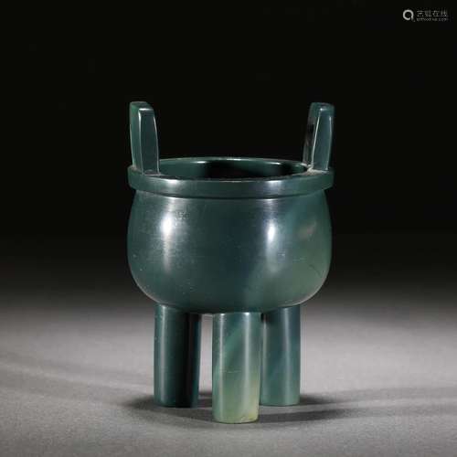 CARVED GREEN AGATE TRIPOD CENSER