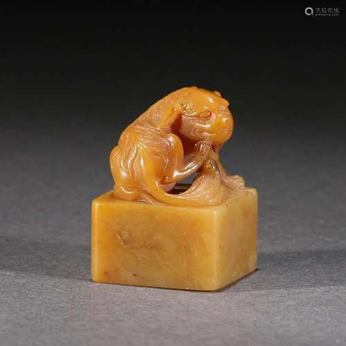 CARVED SHOUSHAN STONE MYTHICAL BEAST SEAL