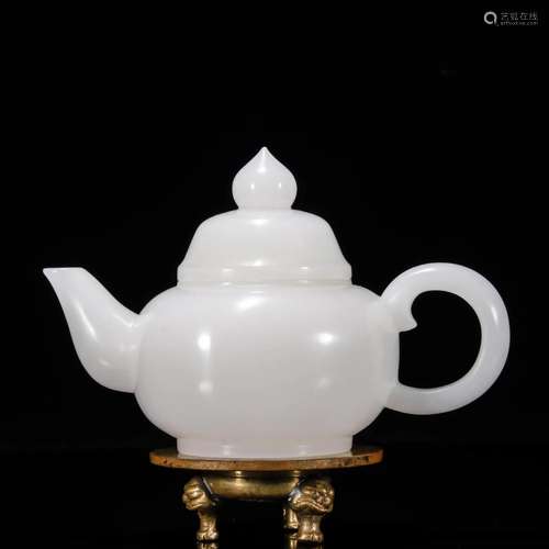 CARVED WHITE JADE TEA POT